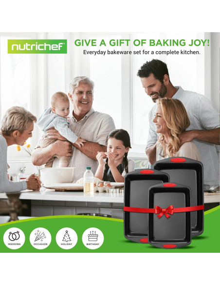 Juego de Bandejas para Hornear NutriChef 3 Piezas Antiadherente Juego de Bandejas para Hornear NutriChef 3 Piezas Antiadherente