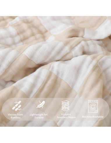 Manta de Muselina Ultra Suave HardNok 109x109 cm Cuadros Beige