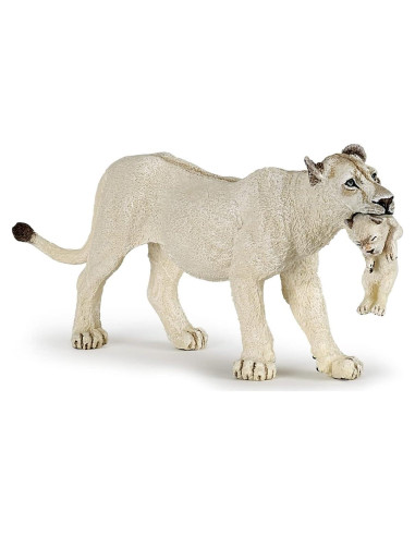 Figura de Papo Leona Blanca con Cachorro Multicolor 14.5 cm