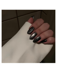 Uñas Postizas KQueenest Almendra Negra Chrome 24 Pcs