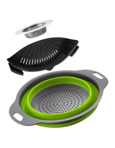Juego de coladores plegables XinM - 3 piezas, silicona y acero