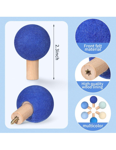 6 Ganchos de Pared Redondos Memorywuu de Madera Azul
