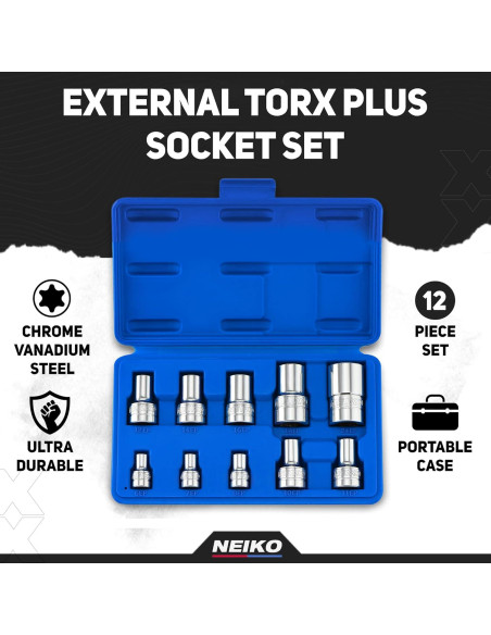 Juego de Enchufes Torx Plus Externos Neiko 10 Piezas Juego de Enchufes Torx Plus Externos Neiko 10 Piezas