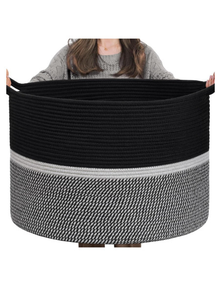 Cesta de Lavandería Grande CHICVITA 56x56x36 cm Algodón Negro Cesta de Lavandería Grande CHICVITA 56x56x36 cm Algodón Negro