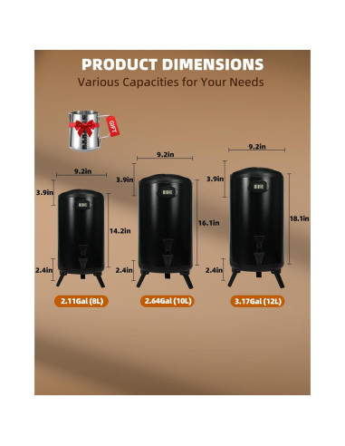 Dispensador de Bebidas Aislado JIVGDN 8 Litros Acero Inoxidable Negro