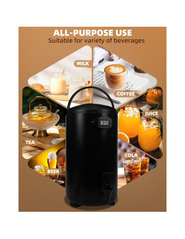 Dispensador de Bebidas Aislado JIVGDN 8 Litros Acero Inoxidable Negro