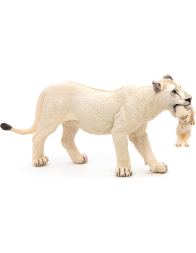 Figura de Papo Leona Blanca con Cachorro Multicolor 14.5 cm