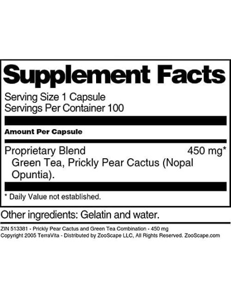Suplemento Nopal y Té Verde TerraVita 450 mg 200 Cápsulas Suplemento Nopal y Té Verde TerraVita 450 mg 200 Cápsulas