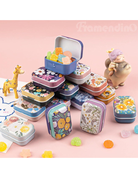 Framendino 5 Pack Mini Cajas de Hojalata con Tapa Floral Framendino 5 Pack Mini Cajas de Hojalata con Tapa Floral