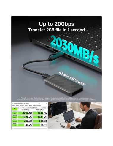 SSD Portátil OSCOO 1TB USB 3.2 Gen 2x2 2000MB/s Gris