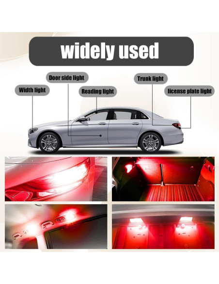 Bombillas LED Kutyun 194 Rojas 12V DC Paquete de 10 Bombillas LED Kutyun 194 Rojas 12V DC Paquete de 10