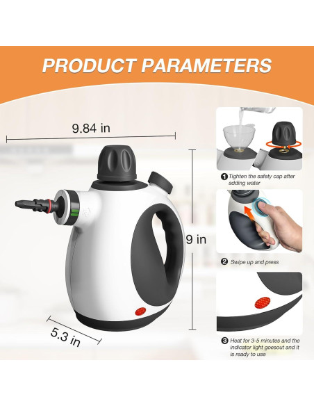 Limpiador de Vapor de Mano YONOOQ 1050W 12 Accesorios 350ml Limpiador de Vapor de Mano YONOOQ 1050W 12 Accesorios 350ml