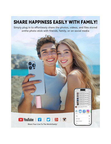 Unidad Flash USB 256GB ROSPE MFi para iPhone y Android Rosa