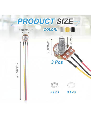 Potenciómetro MECCANIXITY WH-148 B250K 3 Piezas con Perillas
