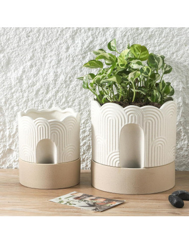 Maceta Autorriego Nihow 15 cm Cerámica Beige y Natural