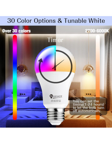 Bombilla LED RGB Regulable 8W E26 A19 con Control Remoto