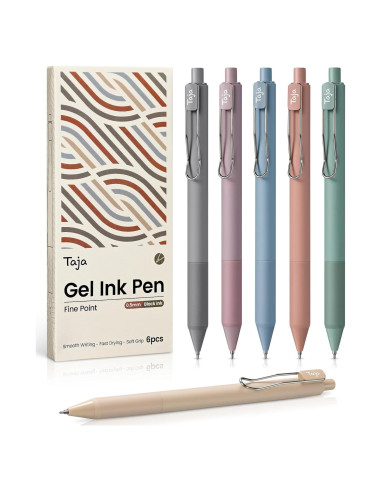 Bolígrafos de Gel Taja, 6pcs 0.5mm Punta Fina Tinta Negra