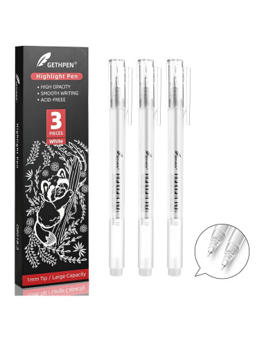 Set de 3 Bolígrafos de Gel Blanco GETHPEN 1.0mm Punta Fina