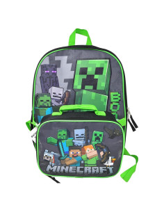 Mochila Minecraft Creeper 40.6 cm + Bolsa Almuerzo Niños