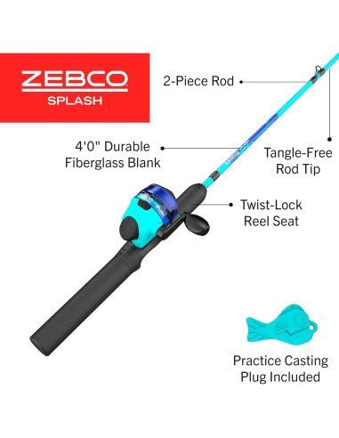 Combo de Caña de Pesca y Carrete Spincast Zebco Splash Jr. 1.22m