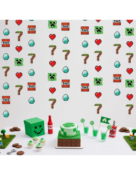 Guirnalda de Cumpleaños 7 Minero Pixel Verde Marrón Guirnalda de Cumpleaños 7 Minero Pixel Verde Marrón