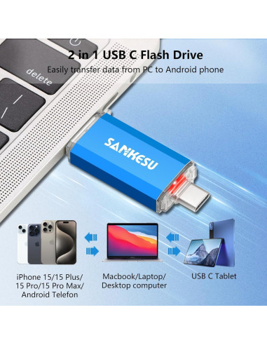 Unidad Flash USB 3.1 SANKESU 64GB Type C y A Plata/Azul