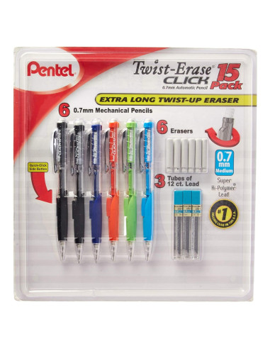 Lápices Mecánicos Pentel Twist-Erase Click 0.7mm - 6 Piezas