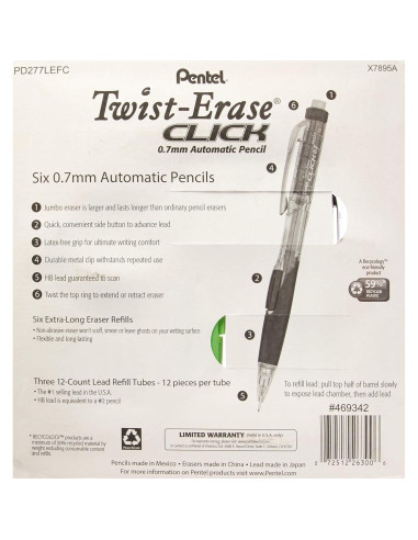 Lápices Mecánicos Pentel Twist-Erase Click 0.7mm - 6 Piezas