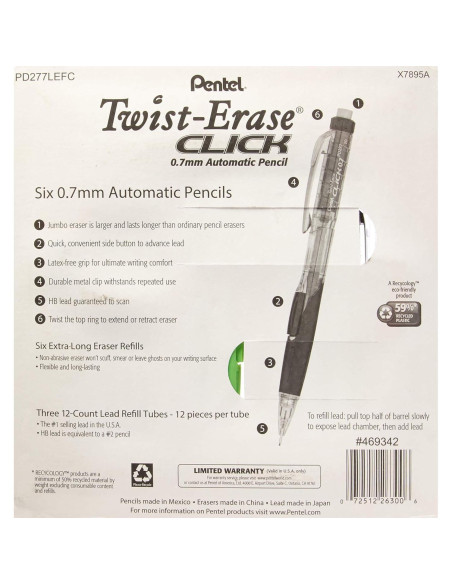 Lápices Mecánicos Pentel Twist-Erase Click 0.7mm - 6 Piezas Lápices Mecánicos Pentel Twist-Erase Click 0.7mm - 6 Piezas