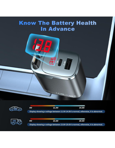 Cargador de Coche Retráctil Estbuc 84W 4 en 1 USB C Rápido