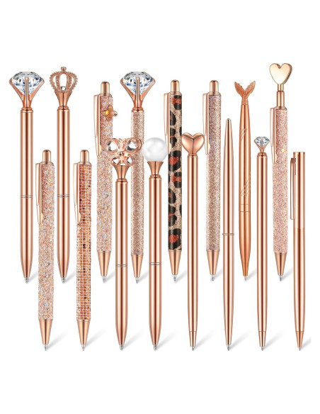 Conjunto de 16 Bolígrafos Retráctiles Colarr Oro Rosa Tinta Negra Conjunto de 16 Bolígrafos Retráctiles Colarr Oro Rosa Tinta Negra