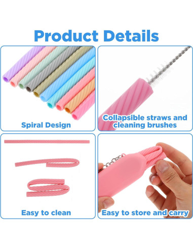Juego de 10 Pajitas de Silicona Reutilizables Zisiueel 20 cm