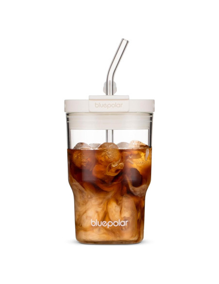 Vaso de Vidrio Reutilizable 480ml BLUEPOLAR con Tapa y Pajita Vaso de Vidrio Reutilizable 480ml BLUEPOLAR con Tapa y Pajita
