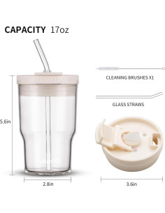 Vaso de Vidrio Reutilizable 480ml BLUEPOLAR con Tapa y Pajita 2
