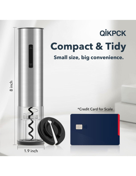 Abridor de Vino Eléctrico QIKPCK Recargable USB-C Acero Inoxidable Abridor de Vino Eléctrico QIKPCK Recargable USB-C Acero Inoxidable