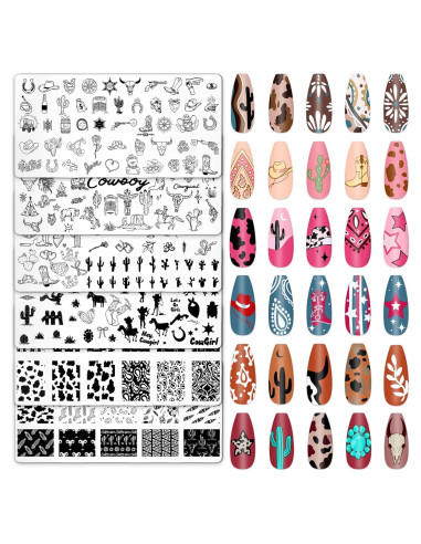 Set de 6 Placas de Estampado de Uñas Whaline - Temática Oeste