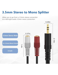 Cable divisor de audio 3.5mm TRS a 2 TS hembra RFAdapter 15.24cm 2
