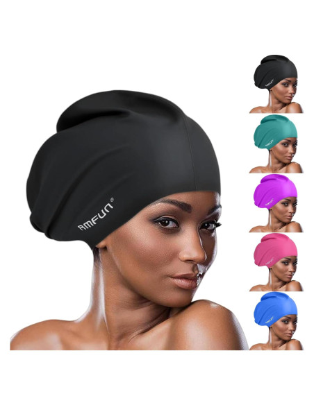 Gorro de Natación Extra Grande AMFUN de Silicona Negro Gorro de Natación Extra Grande AMFUN de Silicona Negro