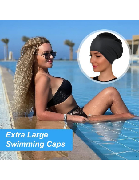Gorro de Natación Extra Grande AMFUN de Silicona Negro Gorro de Natación Extra Grande AMFUN de Silicona Negro