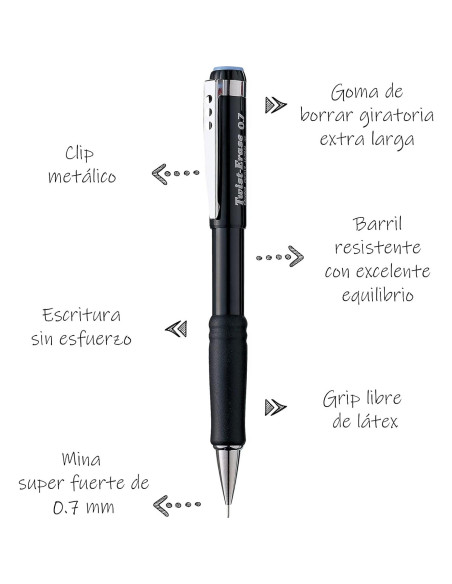 Lápiz Mecánico Pentel Twist-Erase III 0.7mm Paquete de 12 Lápiz Mecánico Pentel Twist-Erase III 0.7mm Paquete de 12