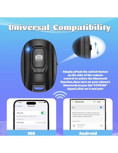 Disparador Remoto de Cámara Bluetooth VYVIYON Negro Recargable Disparador Remoto de Cámara Bluetooth VYVIYON Negro Recargable