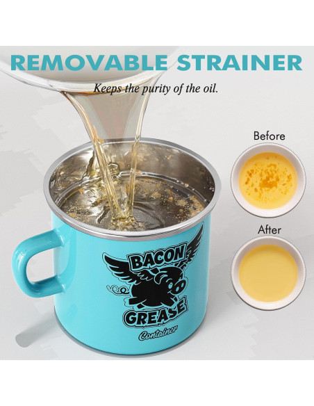 Contenedor de Grasa de Tocino PGYARD 443.6 ml con Colador - Azul Claro Contenedor de Grasa de Tocino PGYARD 443.6 ml con Colador - Azul Claro