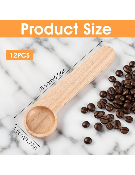 Set de 12 Cucharas de Madera con Clip Sello para Café Set de 12 Cucharas de Madera con Clip Sello para Café