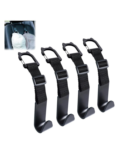 Ganchos para Reposacabezas de Coche Amooca 4 Pack Negro Ganchos para Reposacabezas de Coche Amooca 4 Pack Negro