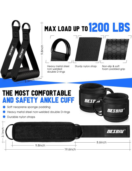 Bandas de Resistencia Pesadas BesBiu 420LBS con Mangos y Anclaje Bandas de Resistencia Pesadas BesBiu 420LBS con Mangos y Anclaje