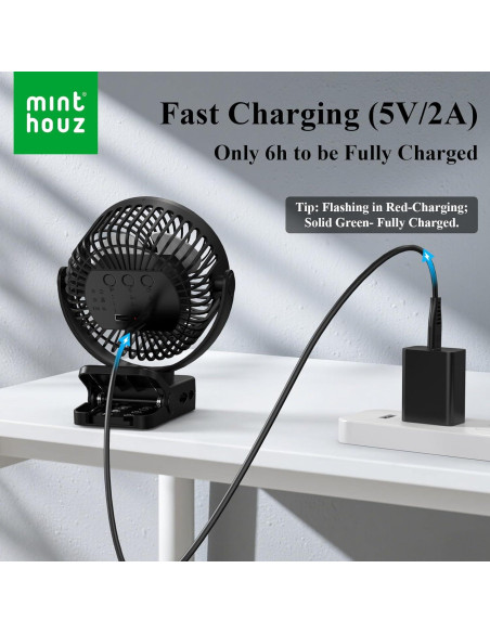 Ventilador Clip Portátil Minthouz 12000mAh 3 Velocidades Ventilador Clip Portátil Minthouz 12000mAh 3 Velocidades