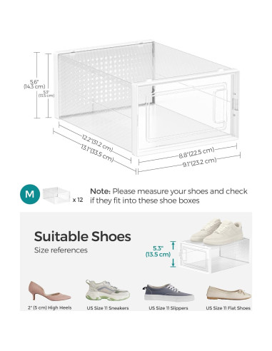 Cajas para Zapatos SONGMICS, 12 Organizadores Apilables 33.4x23.1cm