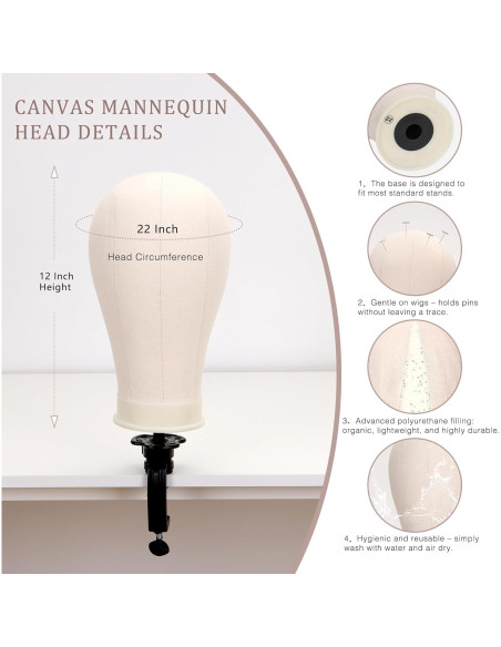 Cabeza de Peluca de Lienzo 56 cm con Soporte Trípode Ajustable Cabeza de Peluca de Lienzo 56 cm con Soporte Trípode Ajustable