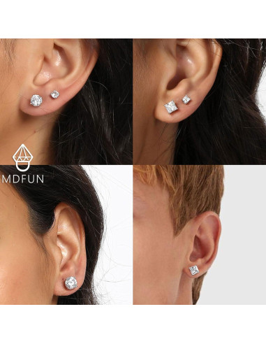 Pendientes de Stud MDFUN 6 Pares Acero Inoxidable Hipoalergénicos