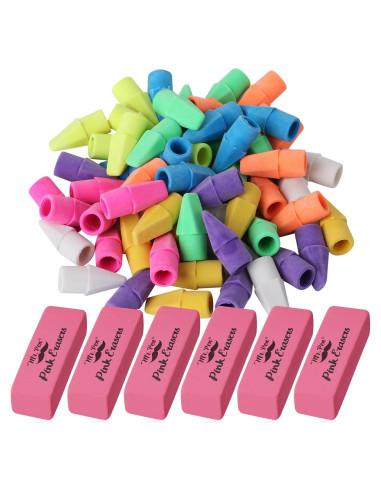 Conjunto de Gomas de Borrar Rosa Mr. Pen - 6pc Premium y 60pc Coloridas